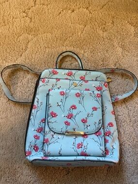 Steve Madden Light Blue Floral Mini Backpack with Pink Blossoms